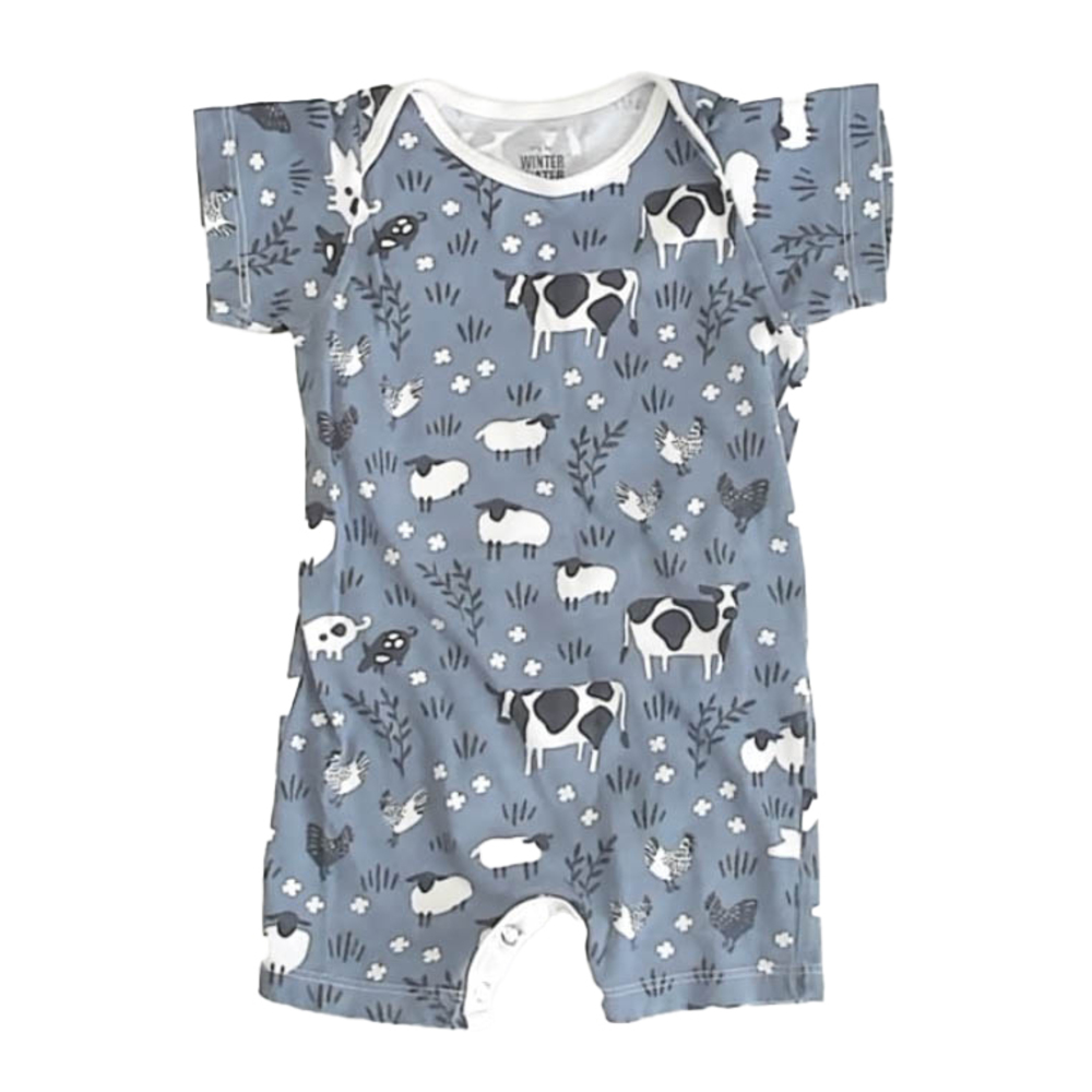 Winter Water Factory Boys Gray Cows | Sheep Romper size: 6 Months